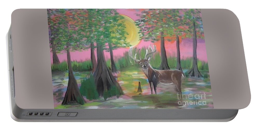 Buck In Swamp Portable Battery Charger featuring the painting Buck in Swamp by Seaux-N-Seau Soileau