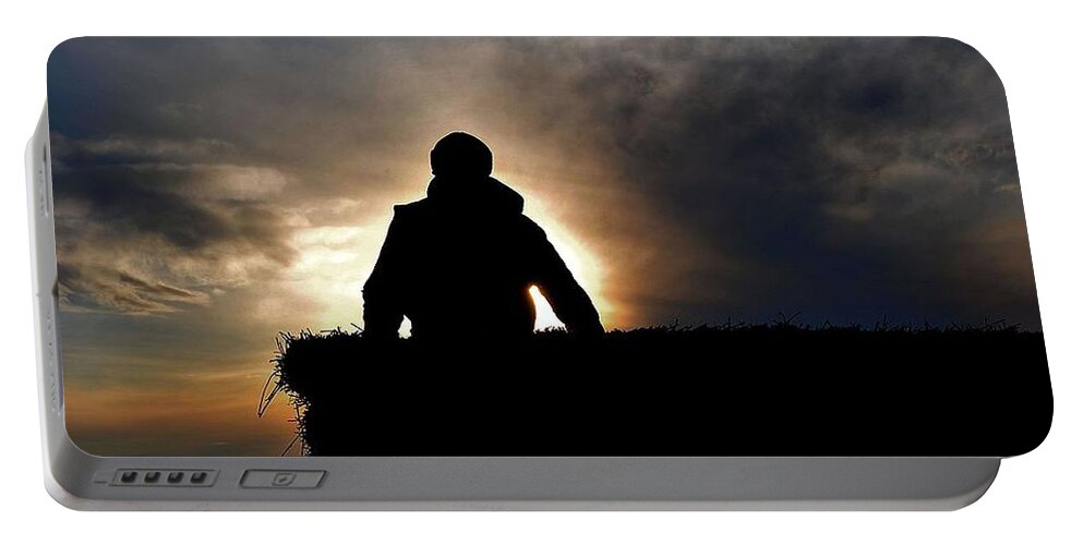 Rancher Portable Battery Charger featuring the photograph Bucking Hay at Sunrise by Amanda Smith