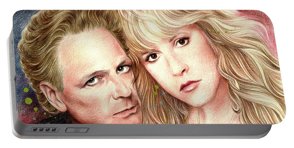 Stevie Nicks Portable Battery Charger featuring the drawing Buckingham Nicks by Johanna Pieterman