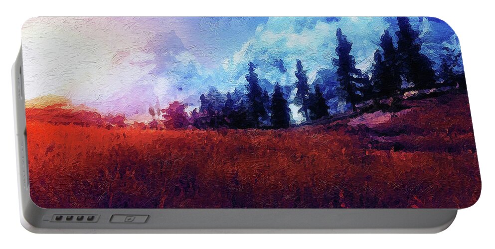 Impressive Natural Landscape Portable Battery Charger featuring the painting Bucolic Paradise - 07 by AM FineArtPrints