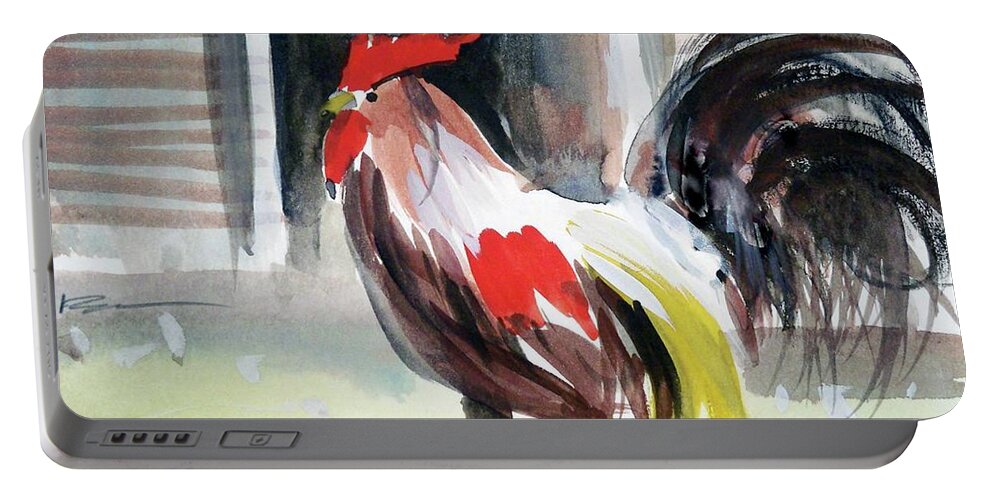 Chicken Nature Entertainment Travel Humor Wildlife Portable Battery Charger featuring the painting bud by Ed Heaton