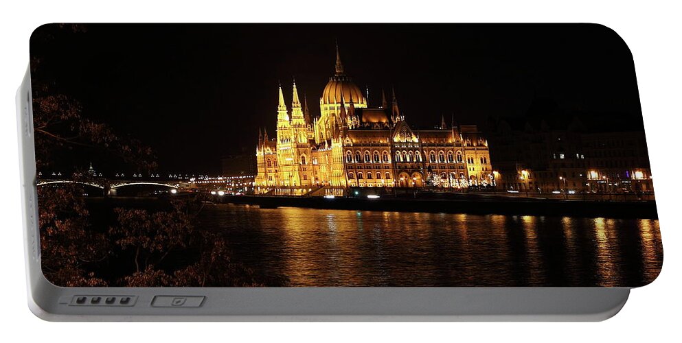City Portable Battery Charger featuring the digital art Budapest - Parliament by Pat Speirs
