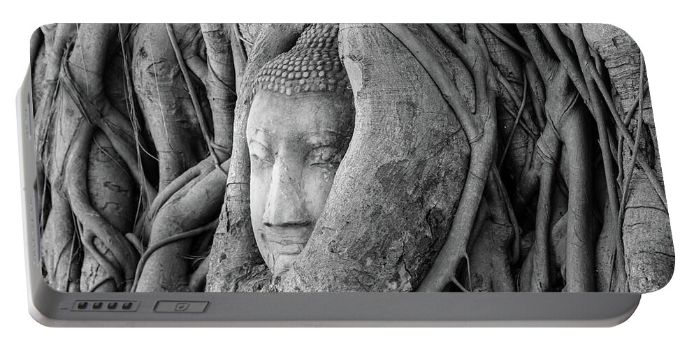 Buddha Portable Battery Charger featuring the photograph Buddha Head in a Tree, Thailand by Aashish Vaidya