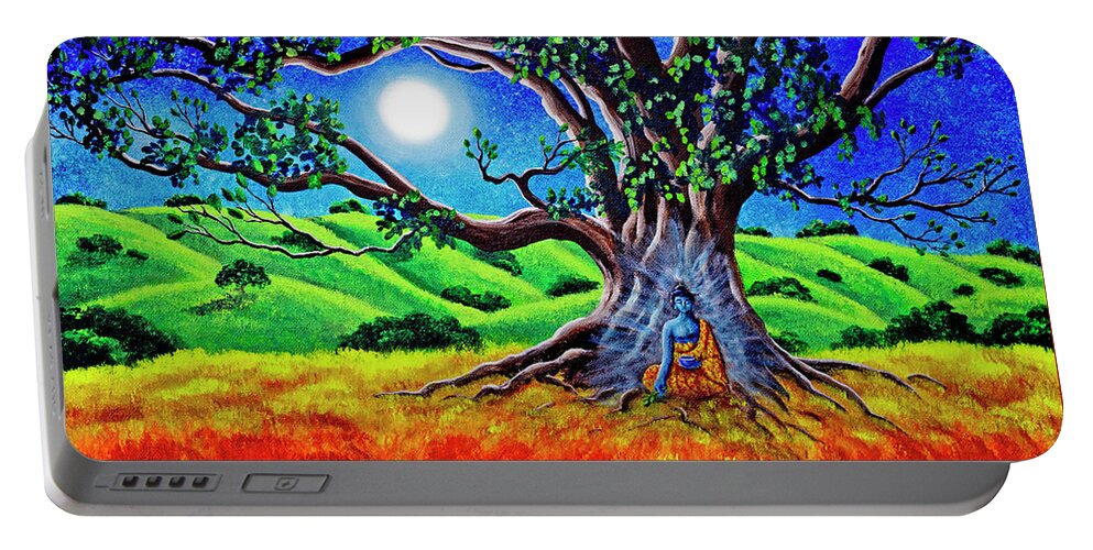 Rainbow Portable Battery Charger featuring the painting Buddha Healing the Earth by Laura Iverson
