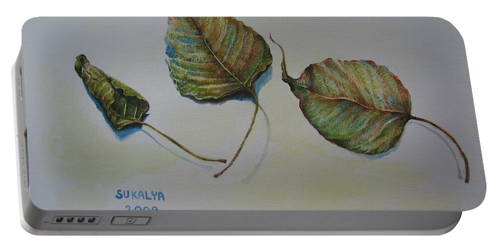 Buddha Portable Battery Charger featuring the painting Buddha Leaf 1 by Sukalya Chearanantana