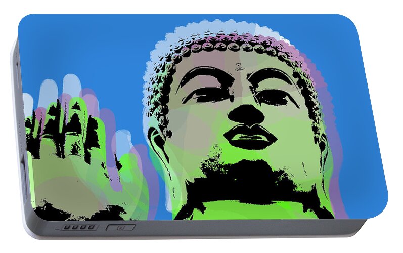 Buddha Portable Battery Charger featuring the digital art Buddha Warhol style by Jean luc Comperat