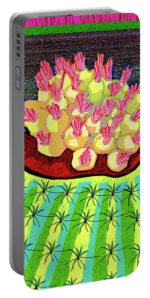 Desert Portable Battery Charger featuring the digital art Budding Barrel Cactus by Rod Whyte