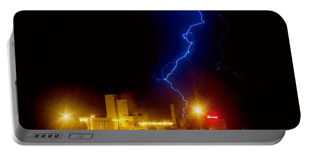 Budweiser Portable Battery Charger featuring the photograph Budweiser Lightning Strike by James BO Insogna