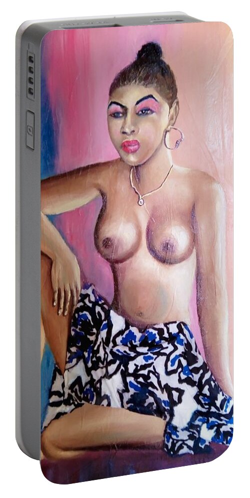 Contact Me On +2349036664790 Portable Battery Charger featuring the painting Bueaty by Ferdinand Emeka