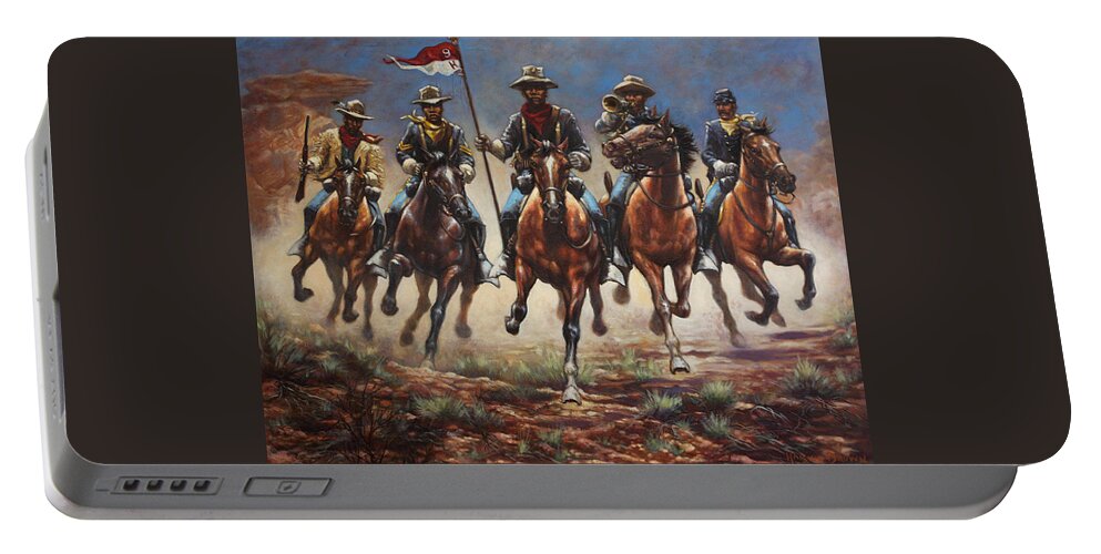 Buffalo Soldiers Portable Battery Charger featuring the painting Bugler And The Guidon by Harvie Brown