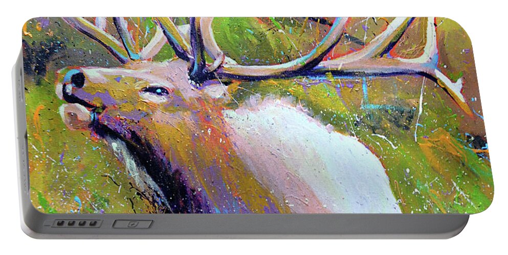 Elk Portable Battery Charger featuring the painting Bugling Elk by Steve Gamba
