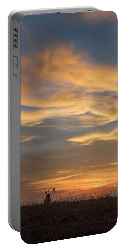 Kansas Portable Battery Charger featuring the photograph Bull Elk on the Ridge at Sunrise by David Drew
