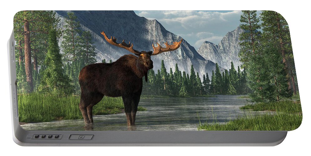 Bull Moose Portable Battery Charger featuring the digital art Bull Moose by Daniel Eskridge