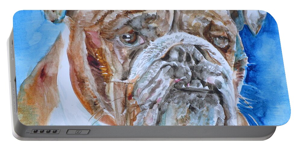 Bulldog Portable Battery Charger featuring the painting BULLDOG - watercolor portrait.8 by Fabrizio Cassetta