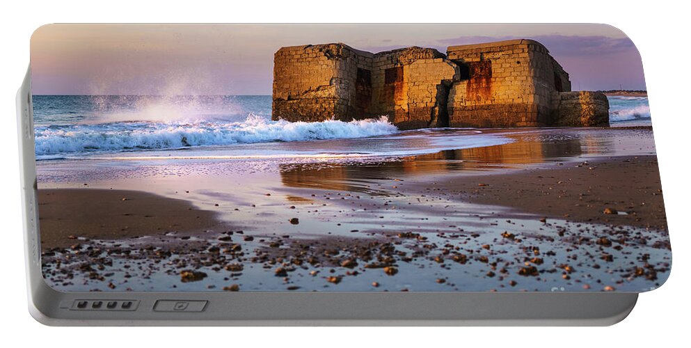 Cadiz Portable Battery Charger featuring the photograph Bunker in Camposoto Beach San Fernando Cadiz Spain by Pablo Avanzini
