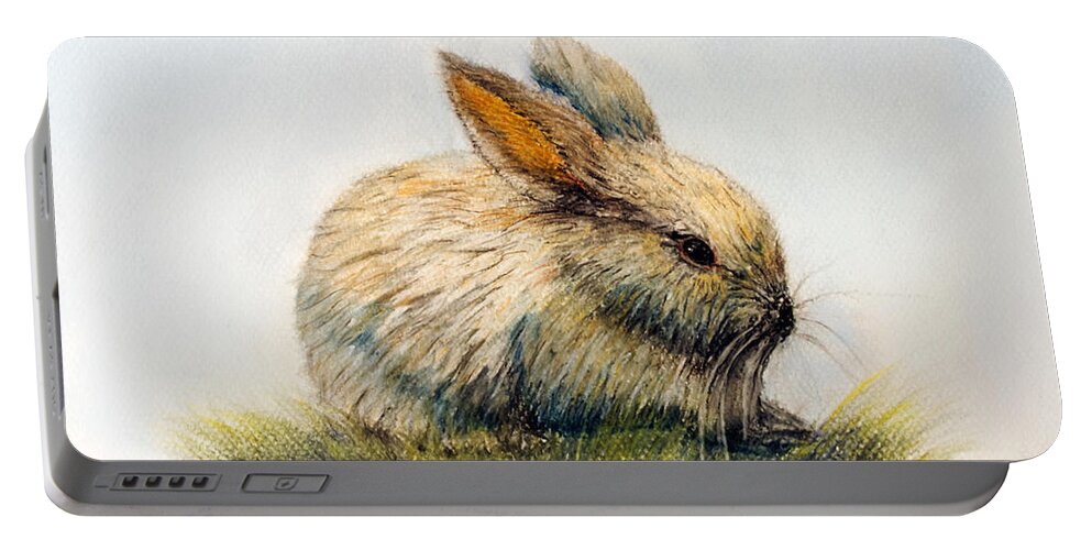 Rabbit Portable Battery Charger featuring the painting Bunny by Loretta Luglio