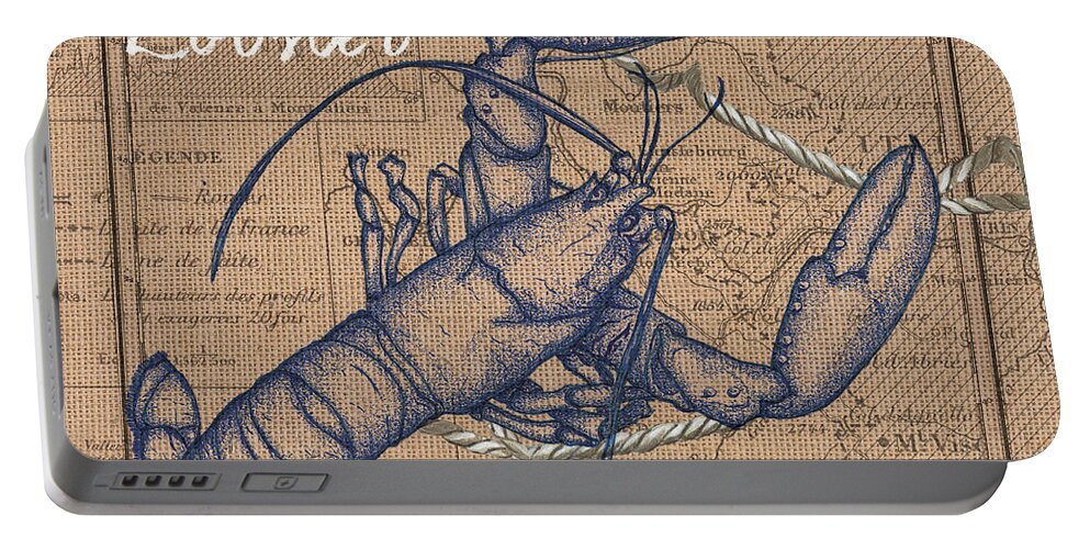 Lobster Portable Battery Charger featuring the mixed media Burlap Lobster by Debbie DeWitt