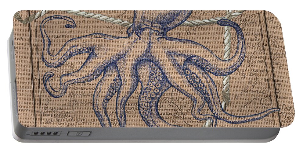 Octopus Portable Battery Charger featuring the painting Burlap Octopus by Debbie DeWitt