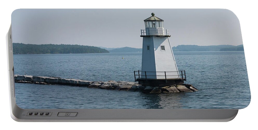 Lighthouse Portable Battery Charger featuring the photograph Burlington Breakwater South Light by Paul Rebmann