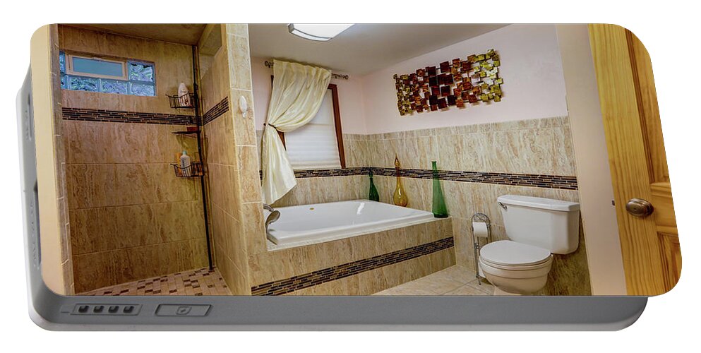 Real Estate Photography Portable Battery Charger featuring the photograph Burns Rd Master Bath by Jeff Kurtz