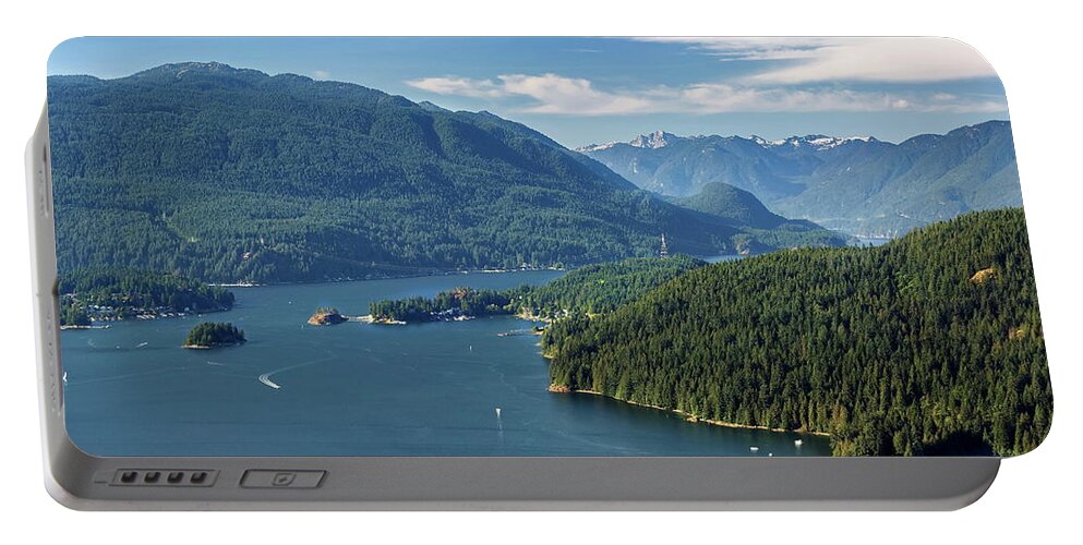 Alex Lyubar Portable Battery Charger featuring the photograph Burrard Inlet, Indian Arm and beautiful sky by Alex Lyubar