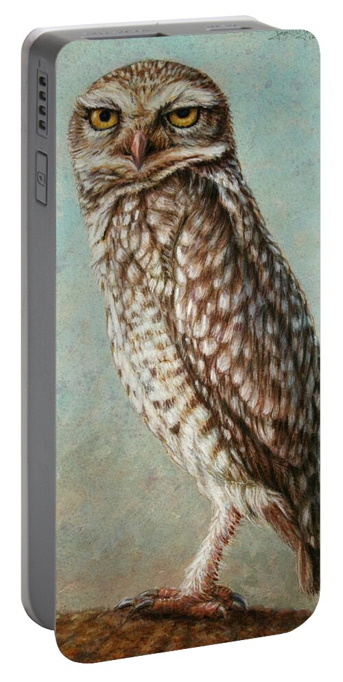 Owl Portable Battery Charger featuring the painting Burrowing Owl by James W Johnson