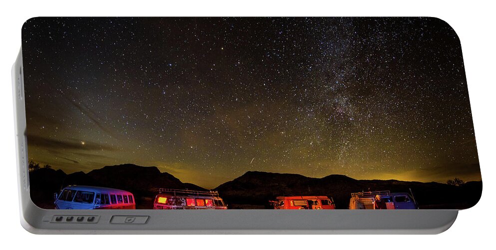 Arizona Portable Battery Charger featuring the photograph Buses under a Starry Night by Richard Kimbrough