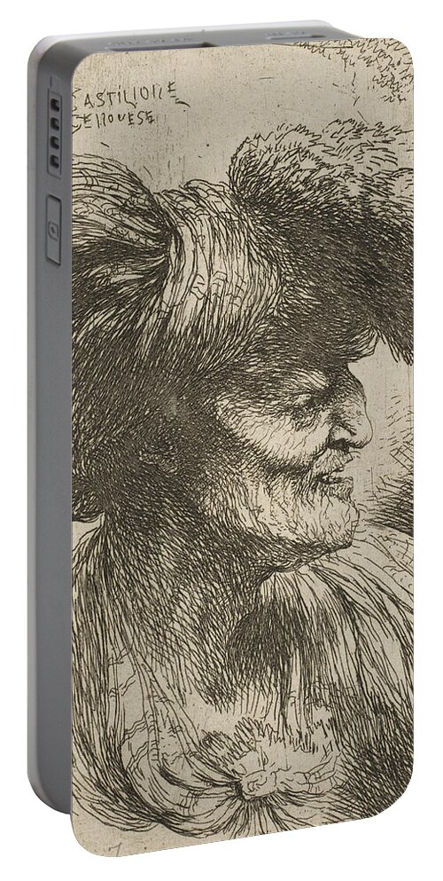 17th Century Art Portable Battery Charger featuring the relief Bust of beardless old man in profile facing right by Giovanni Benedetto Castiglione