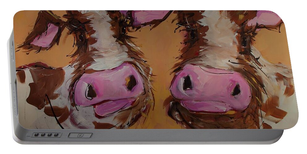 Cow Portable Battery Charger featuring the photograph Buttercup and Bella by Terri Einer