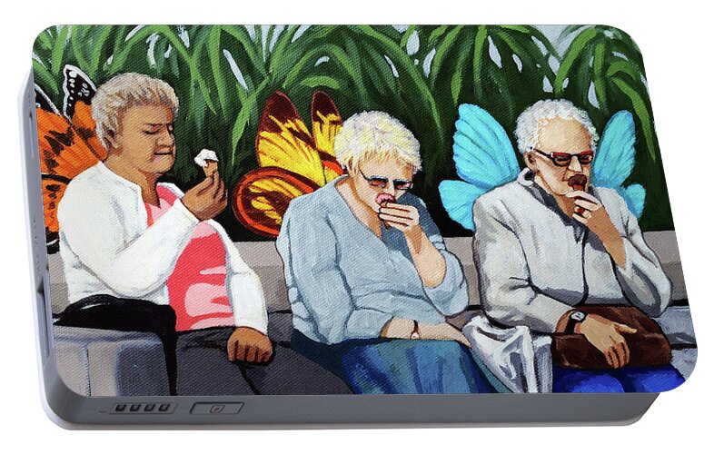 Figurative Art Portable Battery Charger featuring the painting Butterflies Like Ice Cream Too by Linda Apple