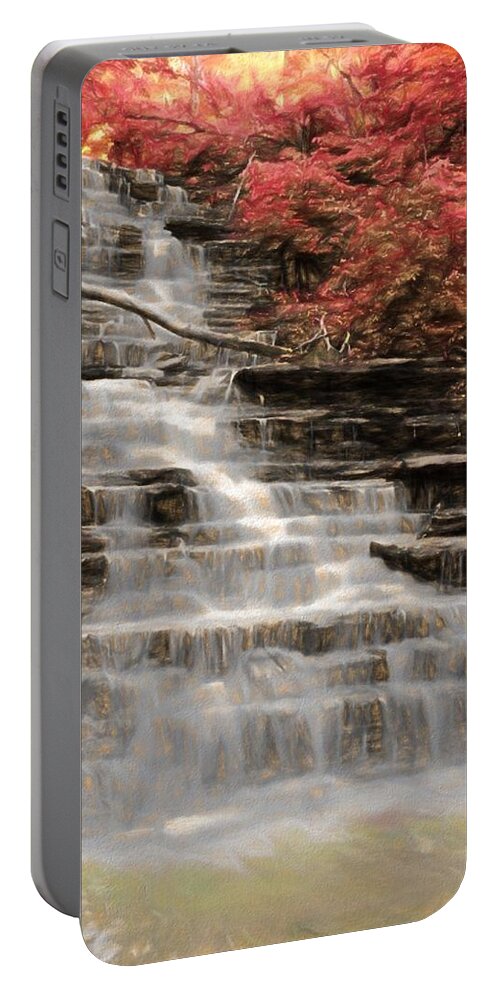 Landscape Portable Battery Charger featuring the digital art Buttermilk Falls by Charmaine Zoe