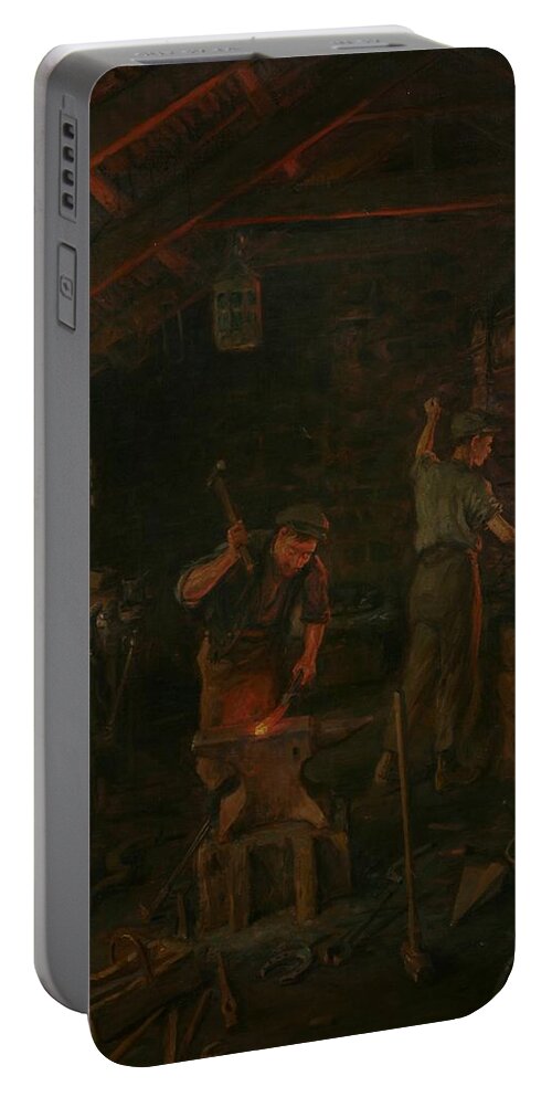 Interior Portable Battery Charger featuring the painting By Hammer and Hand all Arts doth Stand by William Banks Fortescue