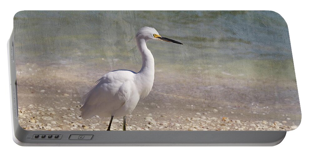 Egret Portable Battery Charger featuring the photograph By The Sea by Kim Hojnacki