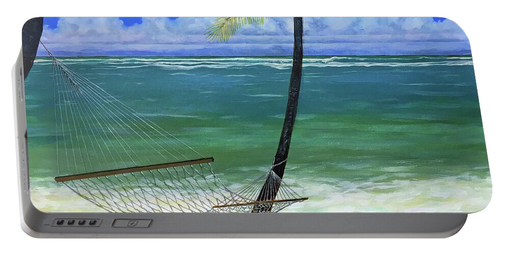 Landscape Portable Battery Charger featuring the painting By The Sea by Mr Dill