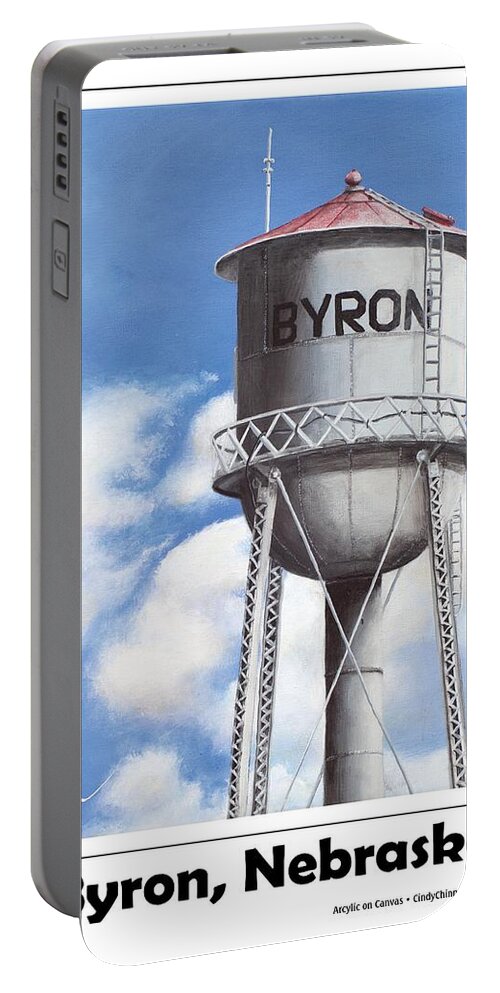 Bryon Portable Battery Charger featuring the painting Byron Water Tower Poster by Cindy D Chinn