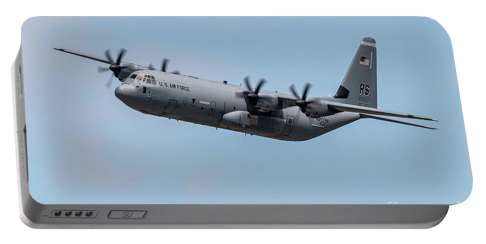 C130 Portable Battery Charger featuring the digital art C-130E Hercules by Airpower Art