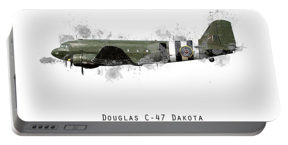 C-47 Dakota Bbmf Portable Battery Charger featuring the digital art C-47 Dakota Sketch - Kwicherbichen by Airpower Art