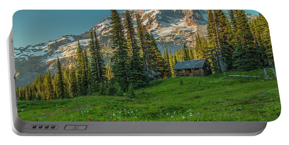 Mount Rainier Portable Battery Charger featuring the photograph Cabin on the Hill by Doug Scrima