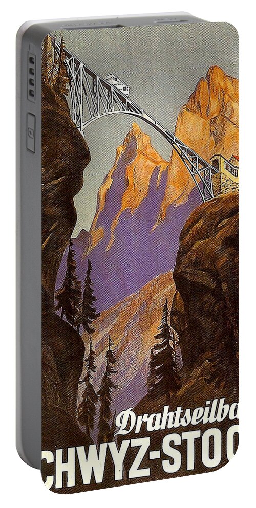 Cable Portable Battery Charger featuring the painting Cable car on bridge, Schwyz-Stoos by Long Shot