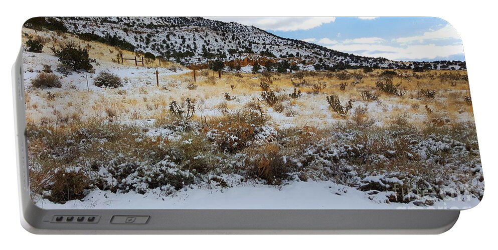 Southwest Landscape Portable Battery Charger featuring the photograph Cactus in the snow by Robert WK Clark