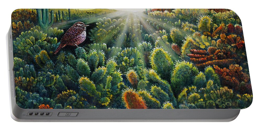 Cactus Wren Portable Battery Charger featuring the painting Cactus Wren by Michael Frank