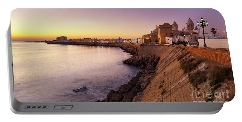 Sunrise Portable Battery Charger featuring the photograph Cadiz Panorama at Dusk Andalusia Spain by Pablo Avanzini