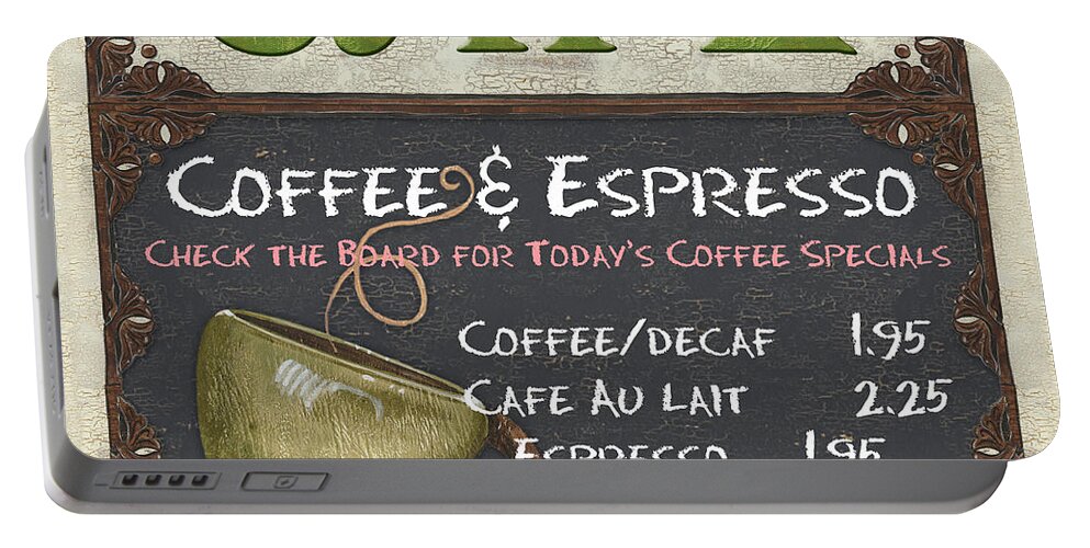 Cafe Portable Battery Charger featuring the painting Cafe Chalkboard by Debbie DeWitt
