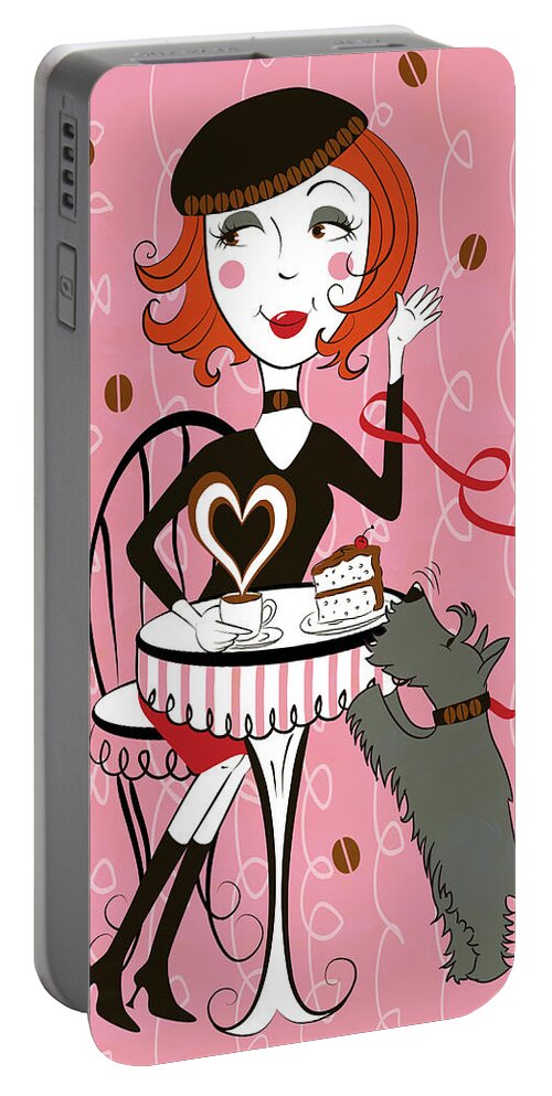 Coffee Portable Battery Charger featuring the digital art Cafe Girl by Shari Warren