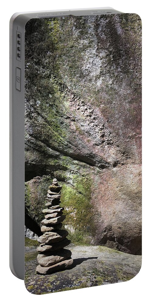 Kelly Hazel Portable Battery Charger featuring the photograph Cairn Rock Stack at Jones Gap State Park by Kelly Hazel
