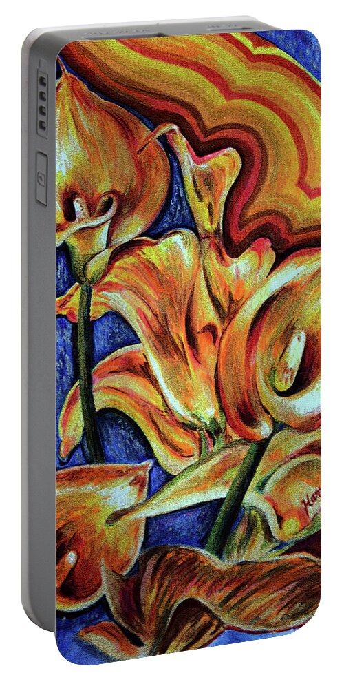 Lilies Portable Battery Charger featuring the painting Cala Lilies by Harsh Malik