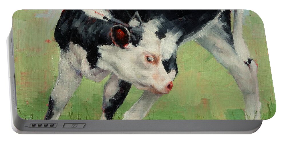 Calf Portable Battery Charger featuring the painting Calf Contortions by Margaret Stockdale