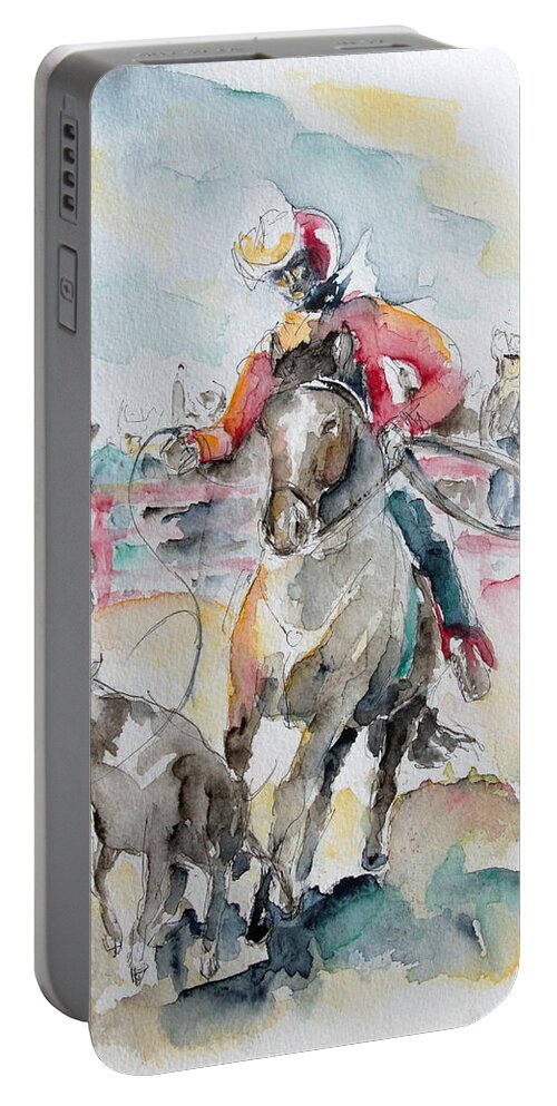 Horse Portable Battery Charger featuring the painting Calf Roping by Barbara Pommerenke