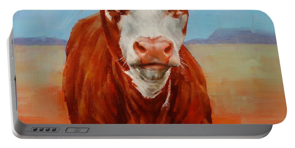 Calf Portable Battery Charger featuring the painting Calf Stare by Margaret Stockdale