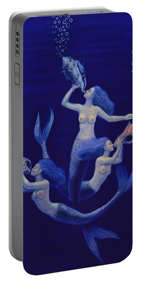 Mermaids Portable Battery Charger featuring the painting Call of the Mermaids by Sue Halstenberg